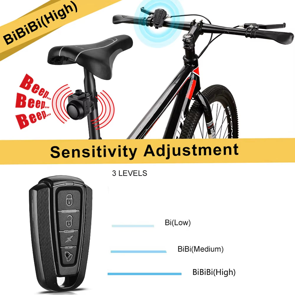 Bicycle Vibration Alarm USB Rechargeable Wireless Anti-Theft Motorcycle Bike Alarm with Remote Control Security Alarm System