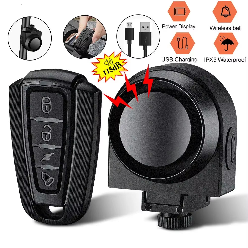 Bicycle Vibration Alarm USB Rechargeable Wireless Anti-Theft Motorcycle Bike Alarm with Remote Control Security Alarm System